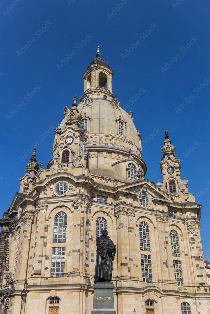 Statue of Martin Luther in front of the Frauenkirche church in Dresden, Germany