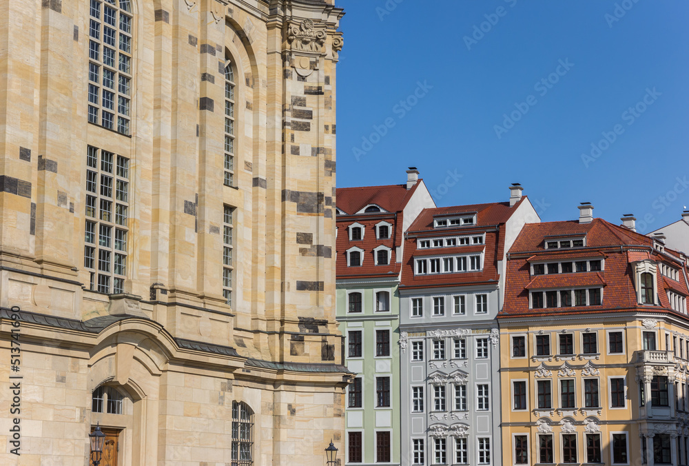 Colorful houses at the historic Neumarkt square in Dresden, Germany