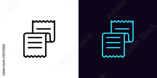 Outline receipt icon, with editable stroke. Invoice paper sign, digital receipt pictogram. Paper check, online payment