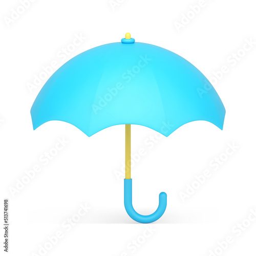 Blue open umbrella outdoor rain protective accessory handle for carrying realistic 3d icon vector