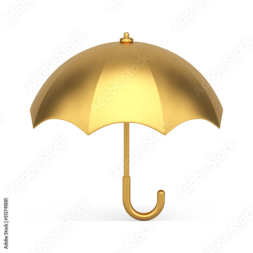 Premium golden umbrella fashion waterproof accessory with curved handle realistic 3d icon vector