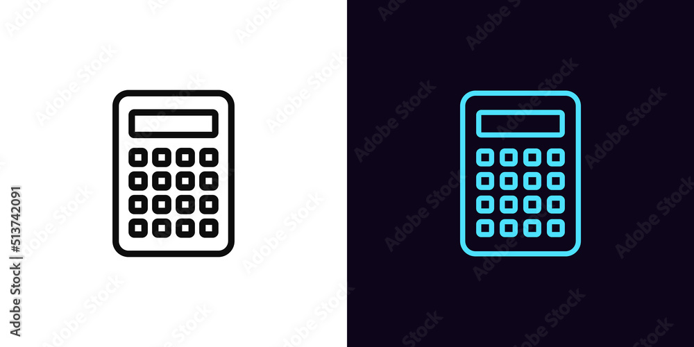 Outline calculator icon, with editable stroke. Math calculator sign, counting device pictogram. Business data calculation Outline calculator icon, with editable stroke. Math calculator sign, counting device pictogram. Business data calculation