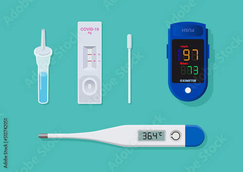 Oximeter Medical thermometer and Rapid antigen test kit set