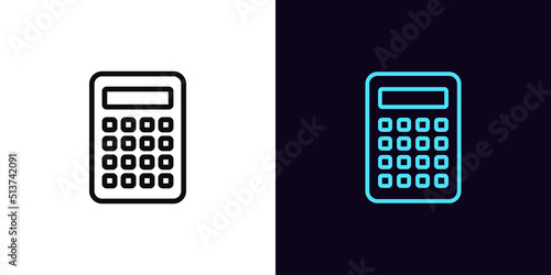 Outline calculator icon, with editable stroke. Math calculator sign, counting device pictogram. Business data calculation