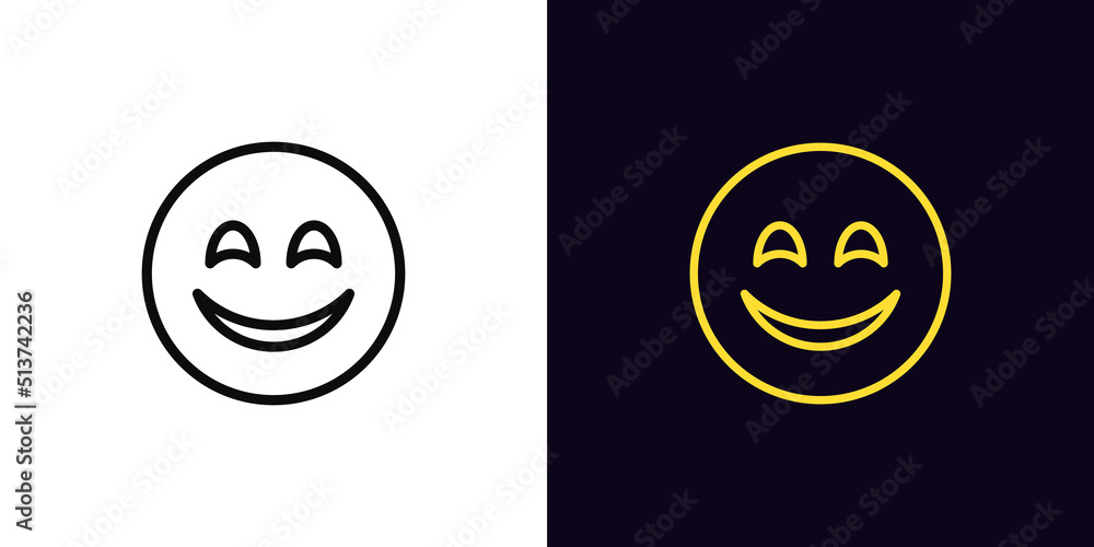 Outline happy emoji icon, with editable stroke. Cute emoticon with joyful smile, happy face pictogram. Funny emoticon silhouette Outline happy emoji icon, with editable stroke. Cute emoticon with joyful smile, happy face pictogram. Funny emoticon silhouette