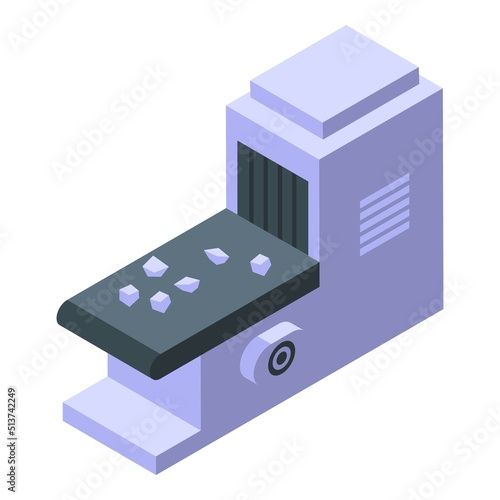 Quarry stone line icon isometric vector. Mine truck. Bulldozer machine