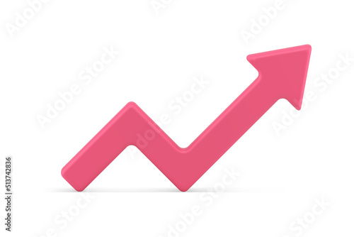 Pink glossy dynamic arrow positive financial trend upward pointer realistic 3d icon vector photo