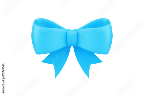 Blue festive glossy silk bow ribbon present decor elegant design realistic 3d icon vector