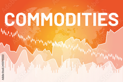 Financial market Commodities price on yellow and red finance background. Global economy concept