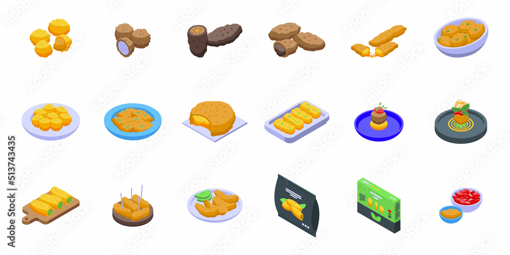 Croquette icons set isometric vector. Baked ball. Food potato