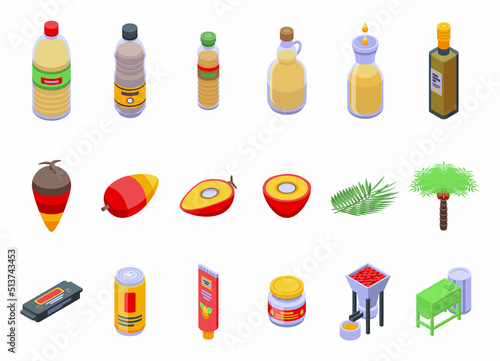 Oil palm icons set isometric vector. Farm plantation. Coconut tree