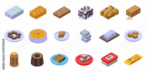 Halva icons set isometric vector. Almond chalva. Arabic candy