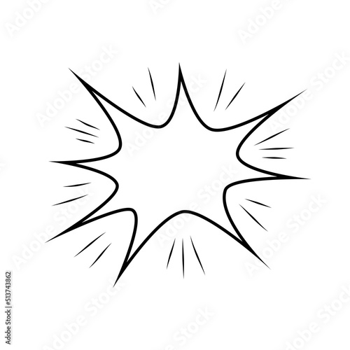 Boom comic explosion shape. Empty speech bubble symbol. Hand drawn wow sign. Vector isolated on white.