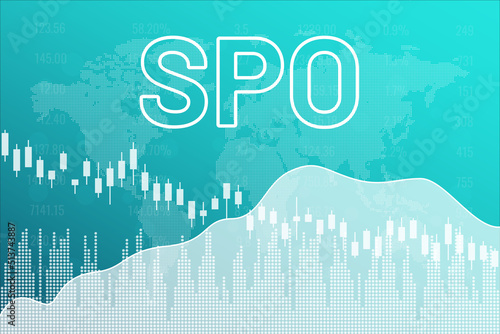 Word SPO (secondary public offering) on blue finance background. Stock market concept