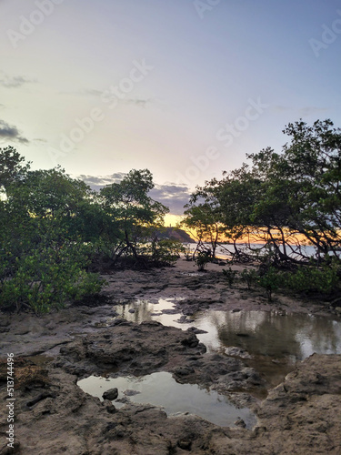 Amazing orange sunset on paradise island Morro de Sao Paulo in Bahia, Brazil