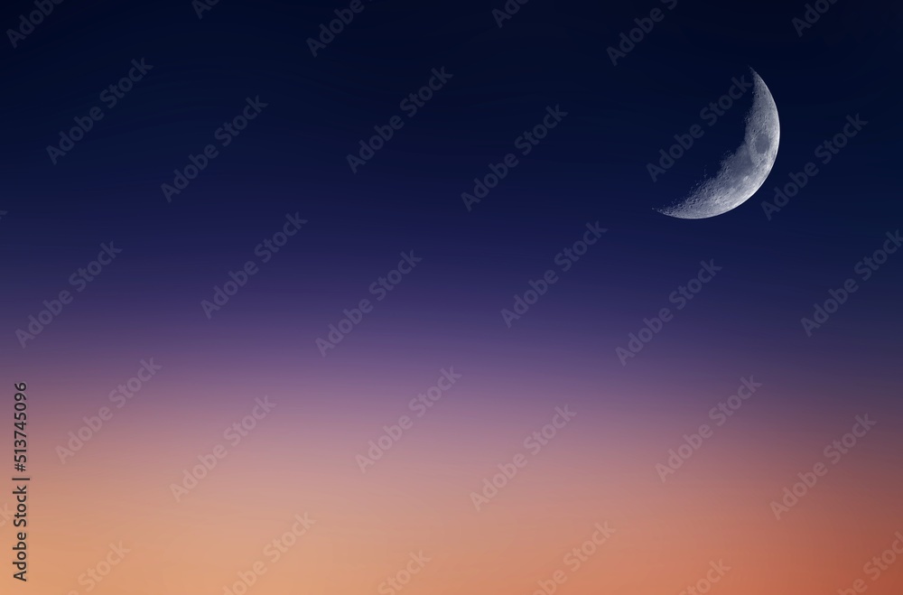 Gradient clear sky with moon. Ramadan symbol.