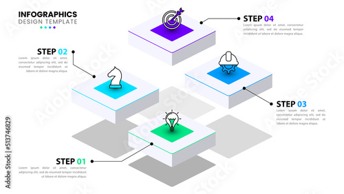 Infographic template. 4 levitating stairs with icons