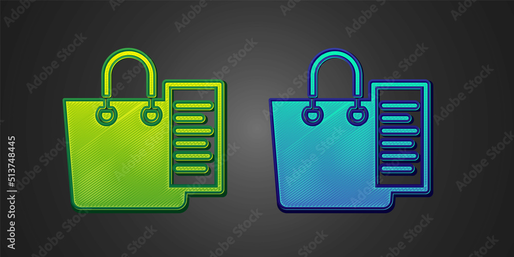 Green and blue Shopping list icon isolated on black background. Vector Green and blue Shopping list icon isolated on black background. Vector