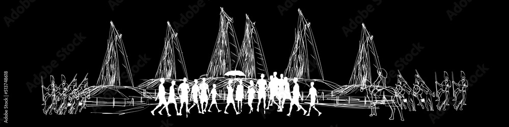 Obraz premium Traditional house of Sumba and tourists vector illustration