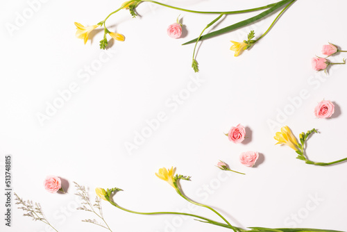 Festive flower composition on the white background.
