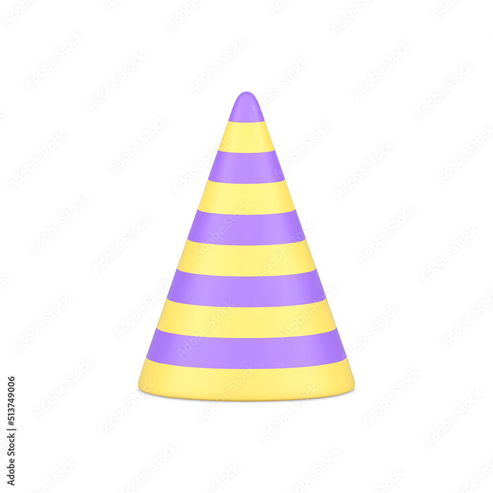 Carnival birthday striped cone hat surprise event party headdress realistic 3d icon vector Carnival birthday striped cone hat surprise event party headdress realistic 3d icon vector