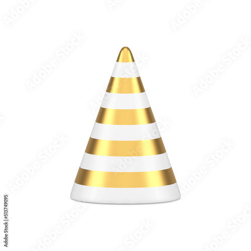 Birthday party cone hat festive holiday celebration costume realistic 3d icon vector illustration