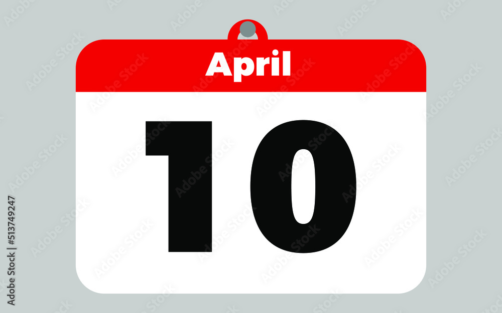 April, 10. White and red calendar. April, 10. White and red calendar.