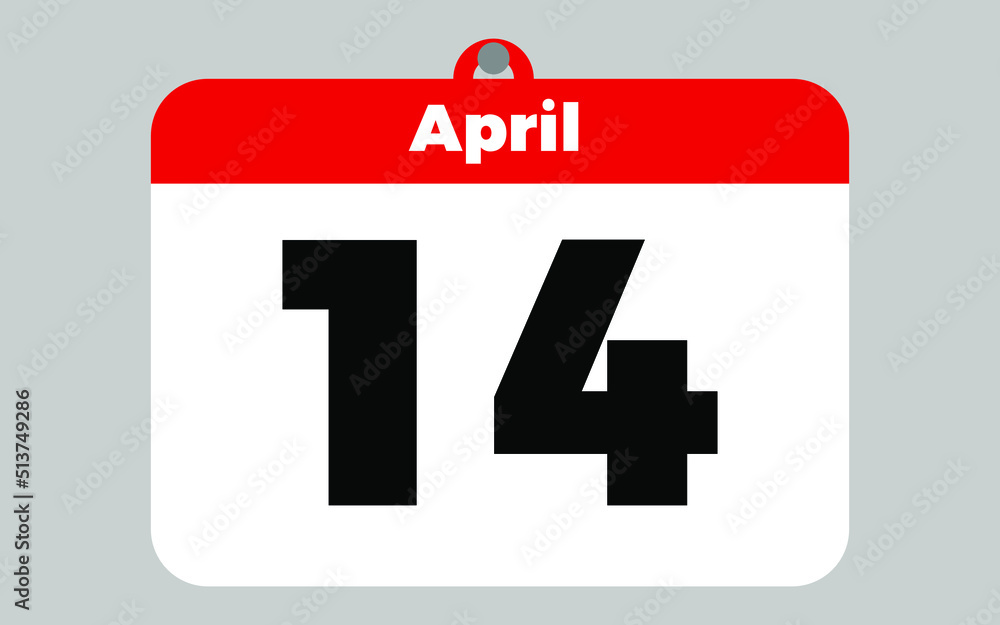 April, 14. White and red calendar.