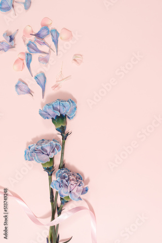 Creative layout made of carnation on the pink background. Flower concept.