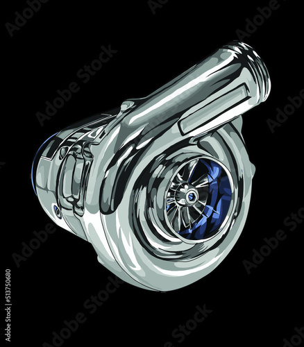 Turbo engine on black background for poster, t-shirt print, business element, social media content, blog, sticker, vlog, and card. vector illustration.