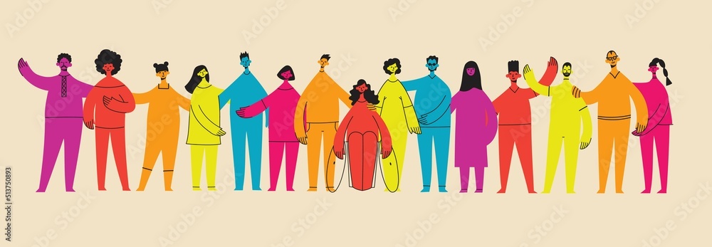 Flat illustration of a group containing inclusive and diversified people all together without any difference.