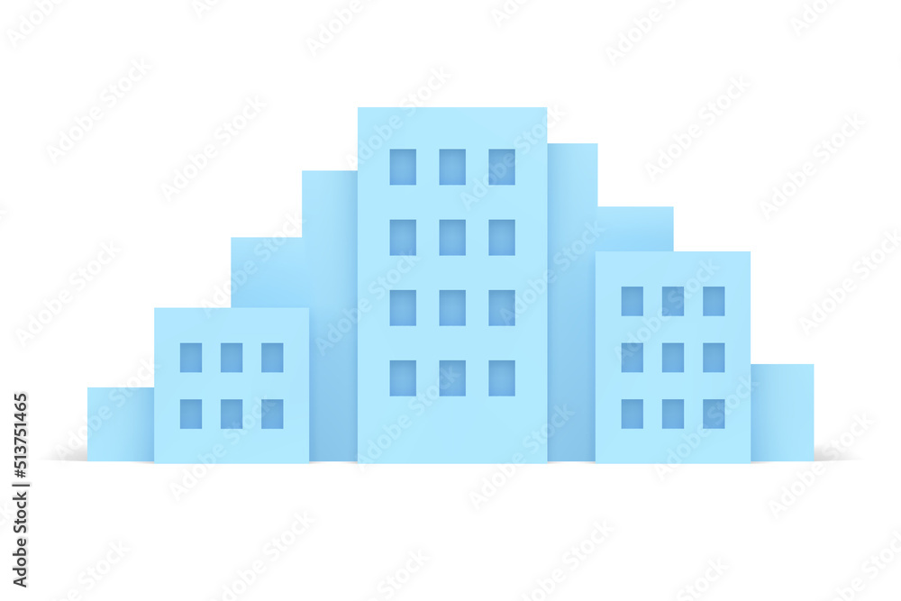 City building blue multi storey blue house facade windows realistic 3d icon vector illustration