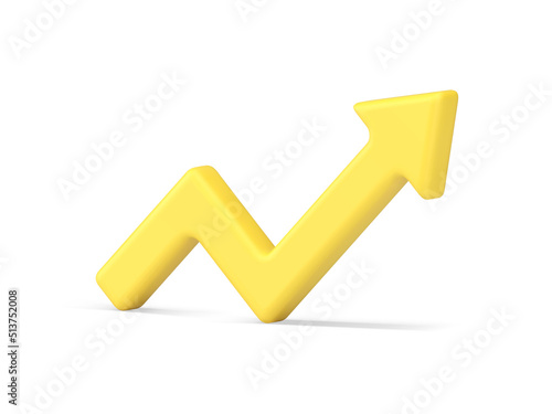 Growing up yellow arrow successful strategy positive trend pointing angle dynamic 3d icon vector