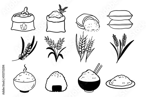 set rice  logo icon rice sack
