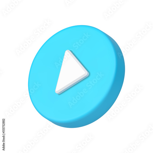 Blue circle push button right arrow multimedia broadcasting realistic 3d icon vector illustration