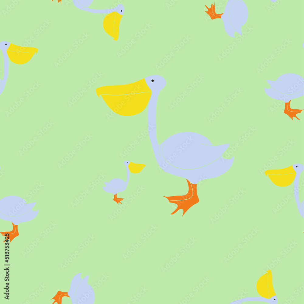 Seamless stylized colored pelican. Hand drawn. Seamless stylized colored pelican. Hand drawn.