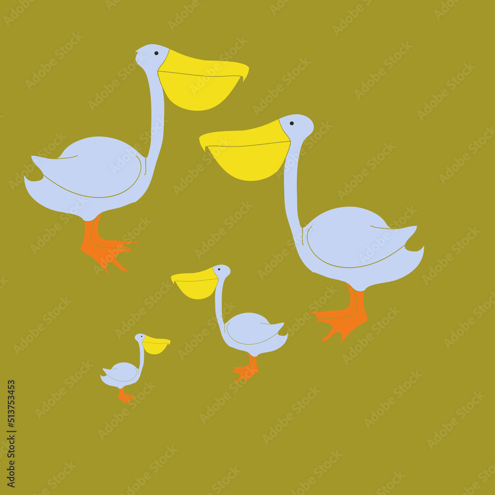 Stylized colored pelican. Hand drawn. Stylized colored pelican. Hand drawn.