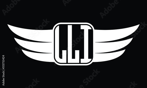 LLI three Letter Wings Flying Initial wing symbol minimalist creative concept flag icon professional logo design Vector template with abstract black and white tattoo photo