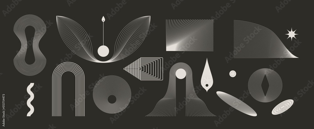 Modern Abstract Boho Linear Vector Shapes Set universal geometric graphics