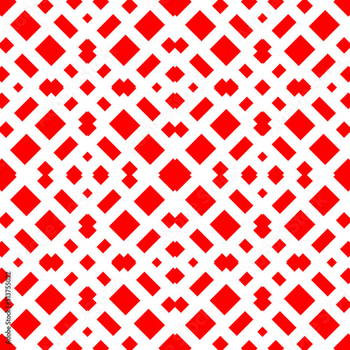 Repeated red figures on white background. Ethnic wallpaper. Seamless surface pattern design with symmetric polygons ornament. Geometric motif. Digital paper for textile print, web designing. Vector
