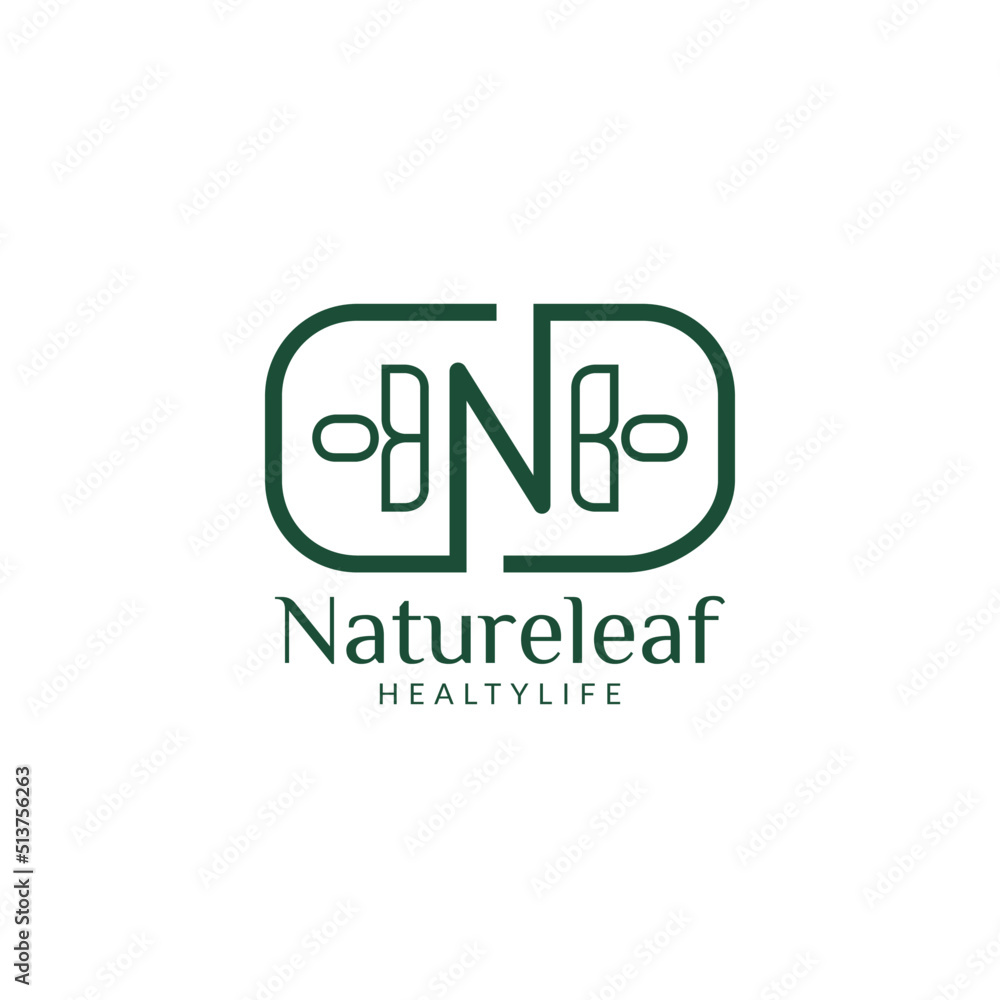 Letter N herbal capsule minimalist flat simple style identity logo mark. Premium logo vector for company, business, brand Identity Letter N herbal capsule minimalist flat simple style identity logo mark. Premium logo vector for company, business, brand Identity