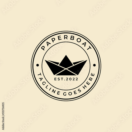 paper boat minimalist badge logo vector symbol illustration design