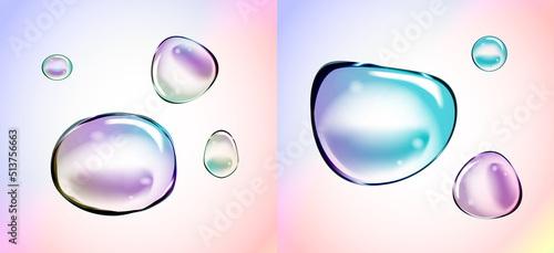 Vector Rainbow Soap Water Bubbles Set. Transparent Isolated Realistic Design Elements. Can be used with any Background.