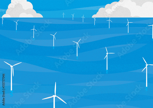 エコな新エネルギーの海上風力発電のイラスト