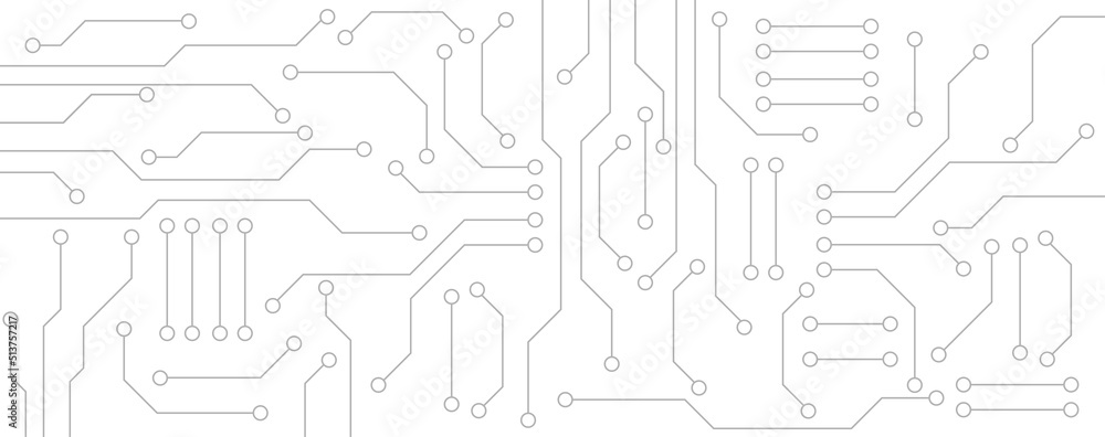 Back and white circuit electronic or electrical line with circle engineering technology concept vector background