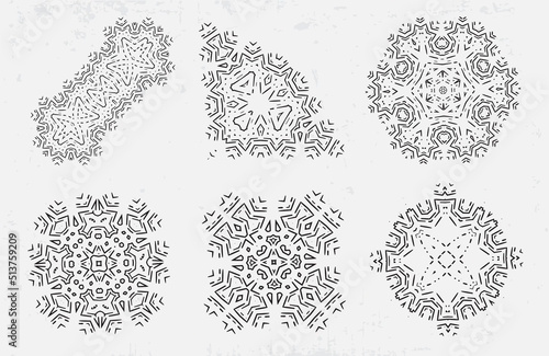 Set of Another World Alien like pattern structures. Mandala. Sound Vibration Resonance.