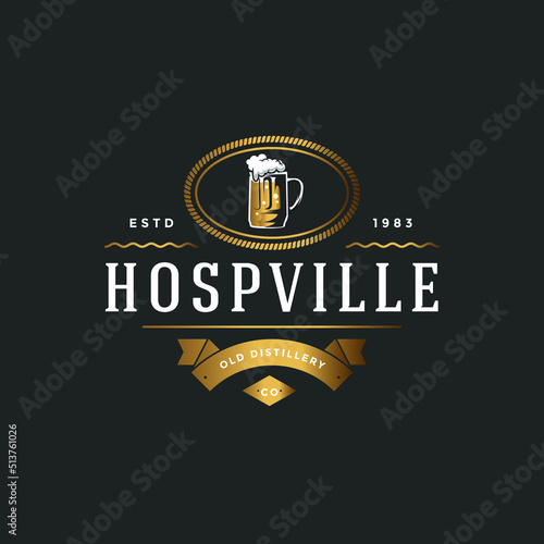 Vintage Luxury Label Beer Logo Design, Badge Style Vintage Beer Logo Design