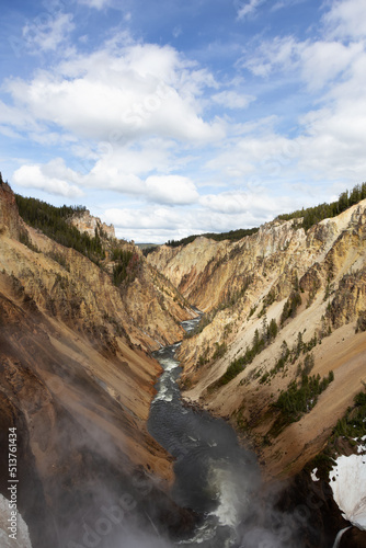 Rocky Canyon and River in American Landscape. Grand Canyon of The Yellowstone. Yellowstone National Park. United States. Nature Background.
