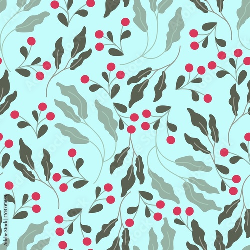 Floral seamless pattern, leaves and flowers. Plant background. Vector illustration.
