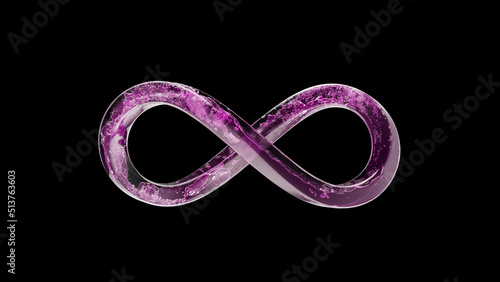 3d render Glass infinity inside pink liquid with foam with alpha channel